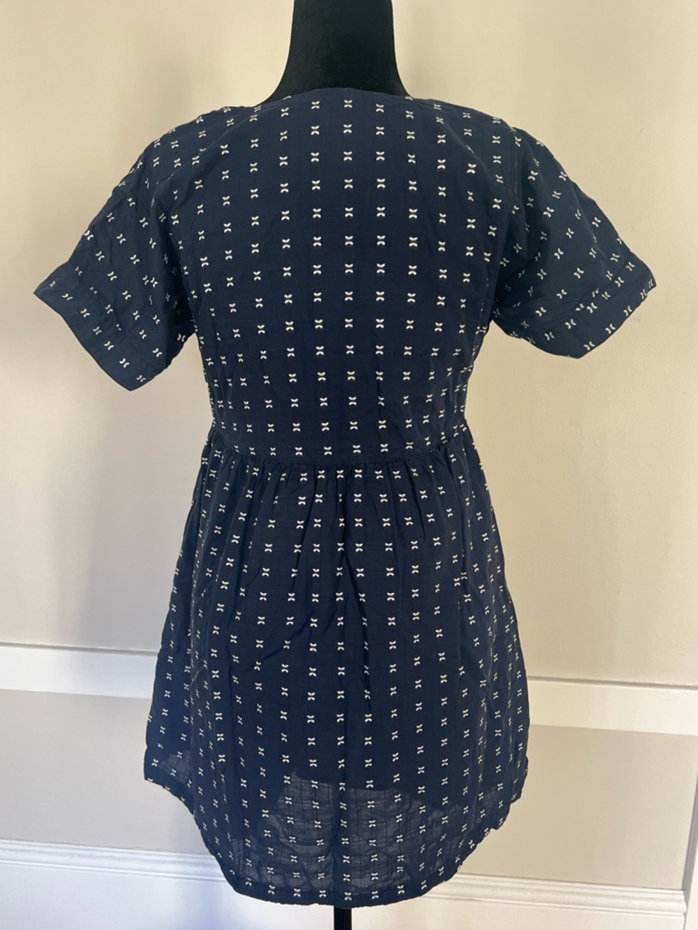 Madewell Dolman Sleeve V-Neck Navy Blue Mini Dress with in Textured Dot Sz Small - Picture 4 of 10